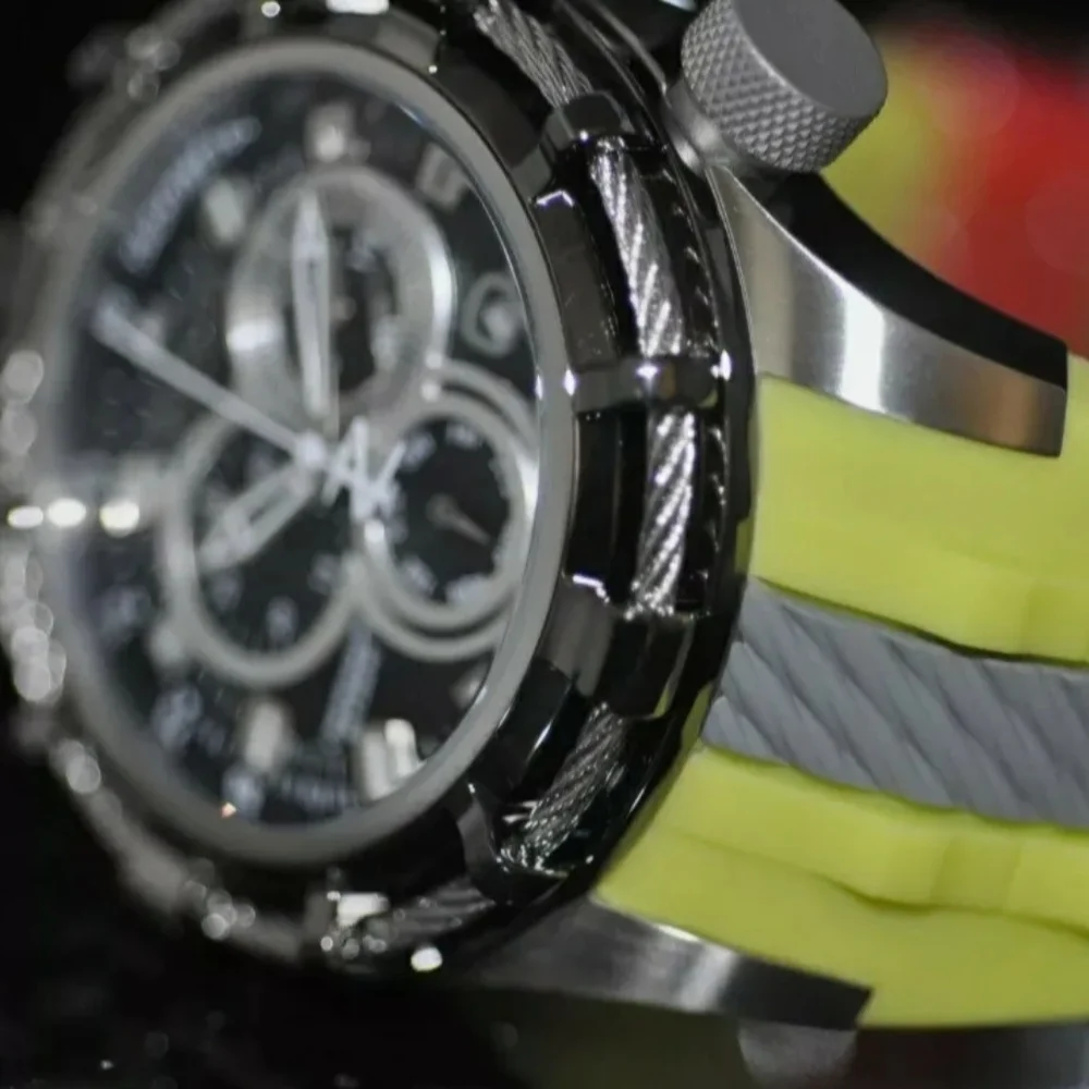 Invicta Men's Rare Reserve Swiss Chronograph Black Dial Lime Poly Watch NEW